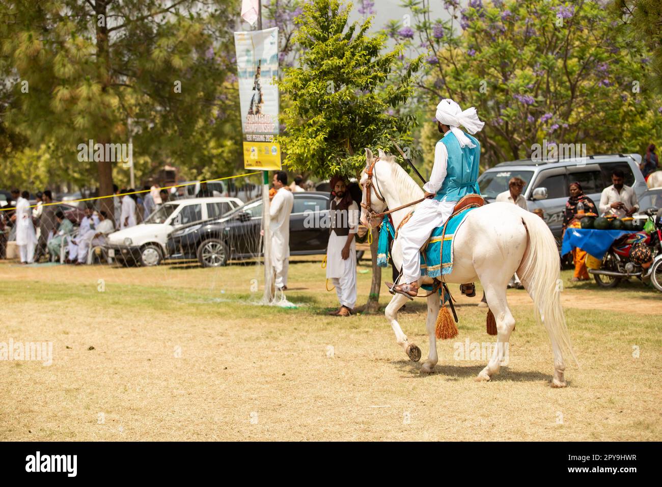 Pakistan, Asian Horse rider on traditional Islamabad Championship tent ...