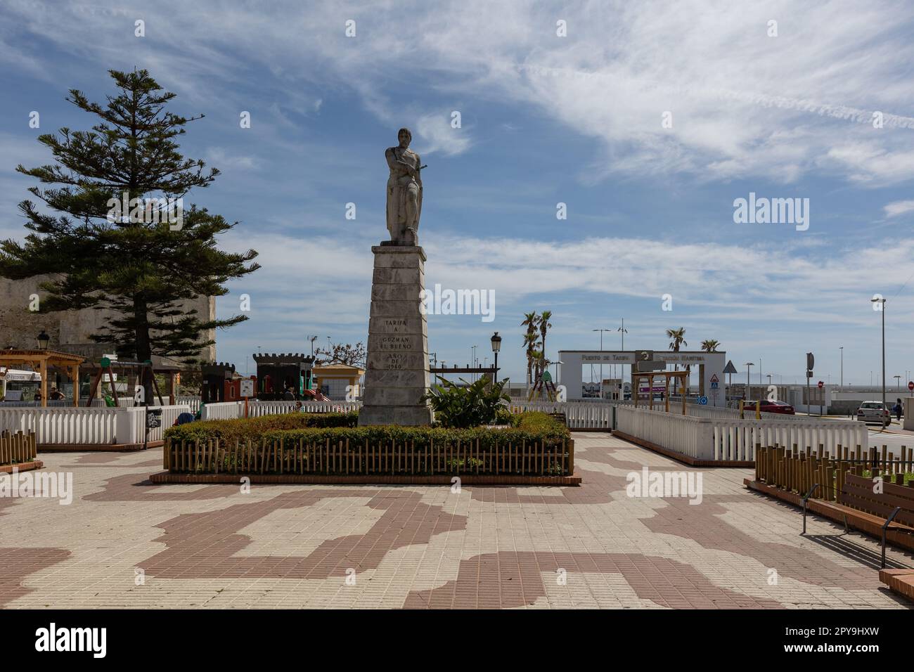 The statue of Guzman el Bueno in Tarifa, Costa de La Luz, spain Stock Photo