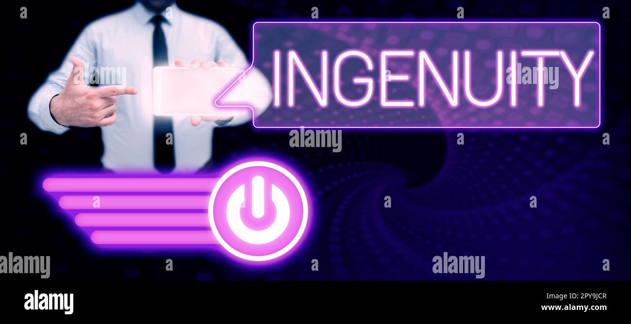 Conceptual display Ingenuity. Business showcase the quality of being