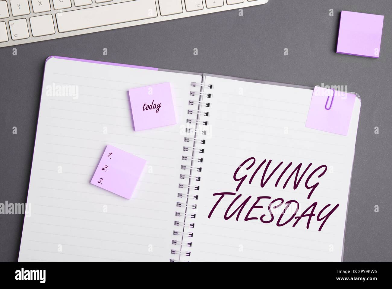 Text sign showing Giving Tuesday. Business idea international day of charitable giving Hashtag activism Stock Photo