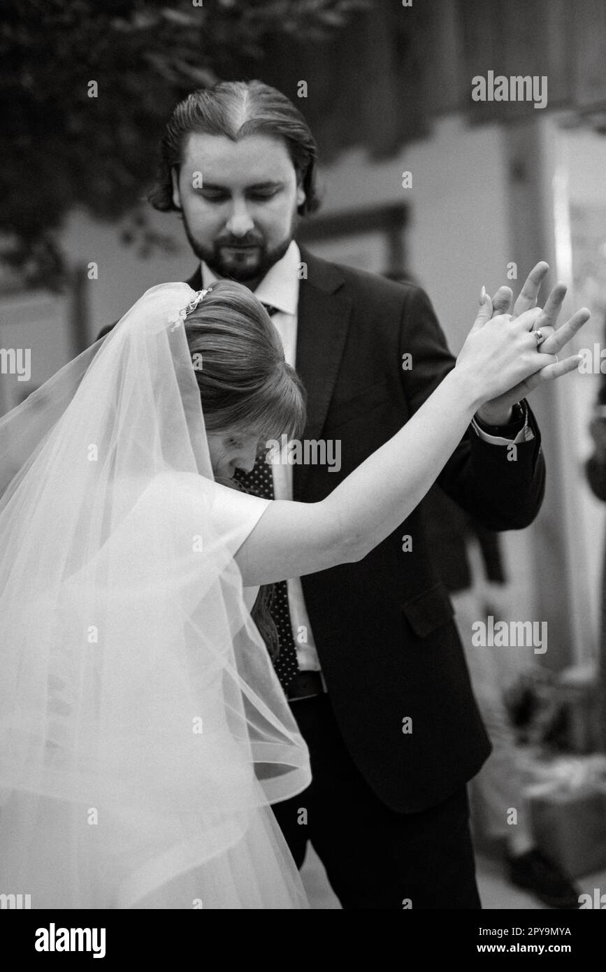 the first wedding dance of the bride and groom Stock Photo