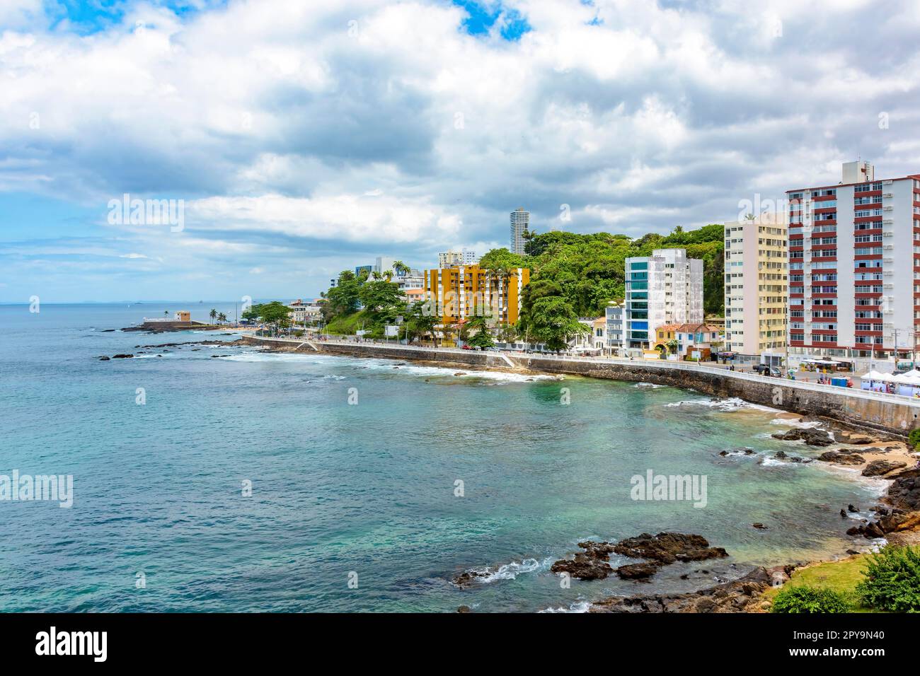City of Salvador in Bahia with its buildings next to the sea and the bay of Todos os Santos, Brasil Stock Photo