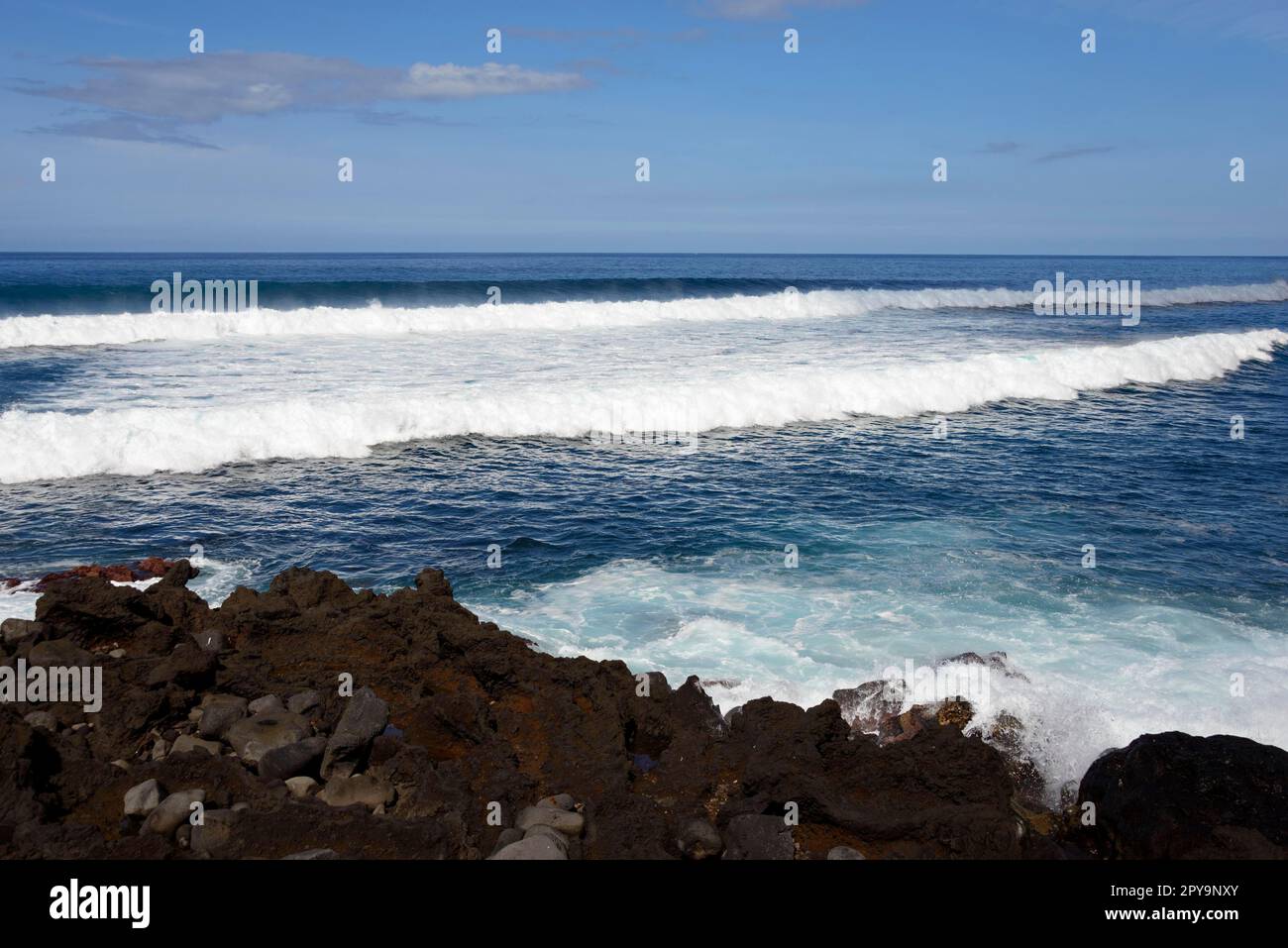 Porto da Faja Beach, Baja da Ribeira das Cabras, Praia do Norte, Faial, Azores, Portugal Stock Photo