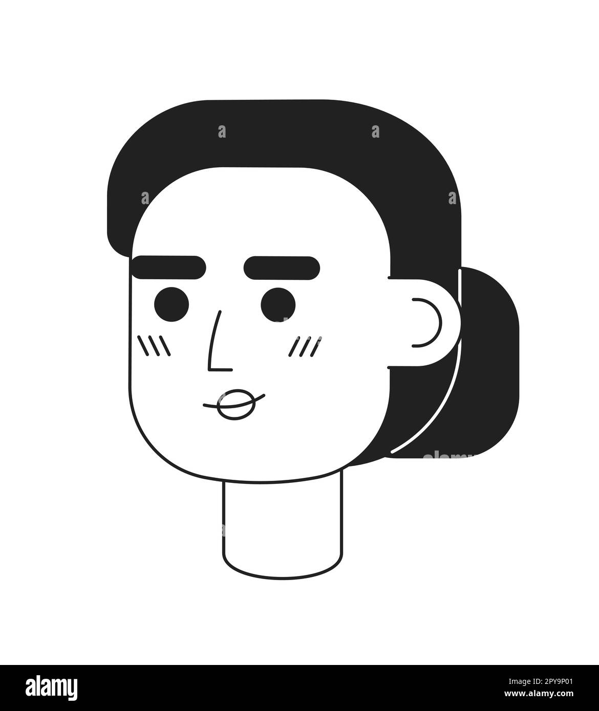 Polite smiling woman with bun hairstyle monochromatic flat vector ...
