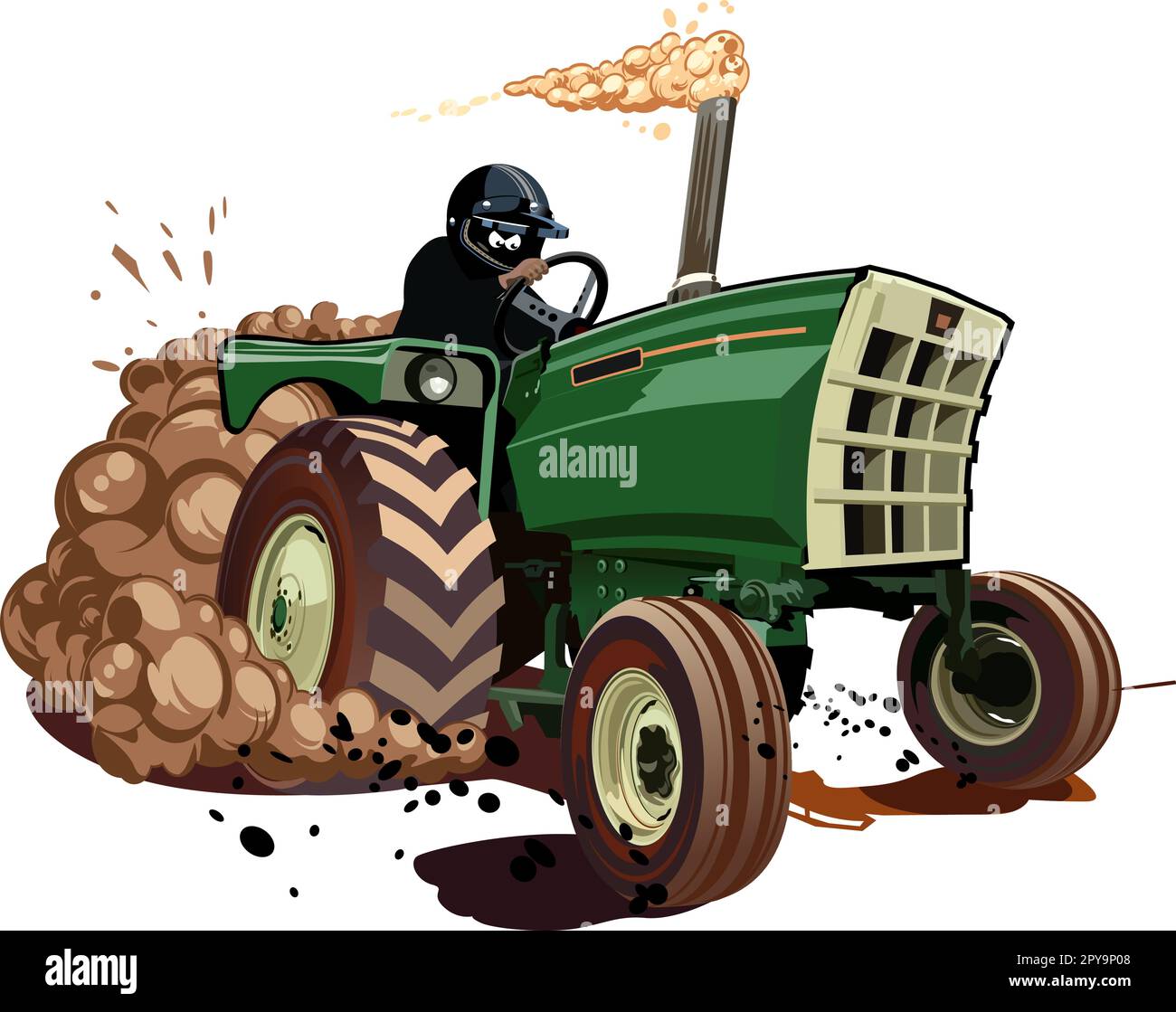 Vector Cartoon Race Crazy Tractor with driver. Available EPS-10 vector format separated by groups for easy edit Stock Vector