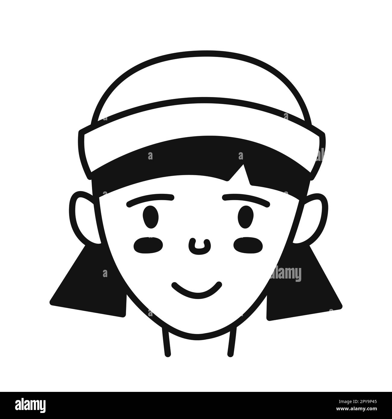 Young woman in a hat. Hand drawn girl face in doodle style. Isolated