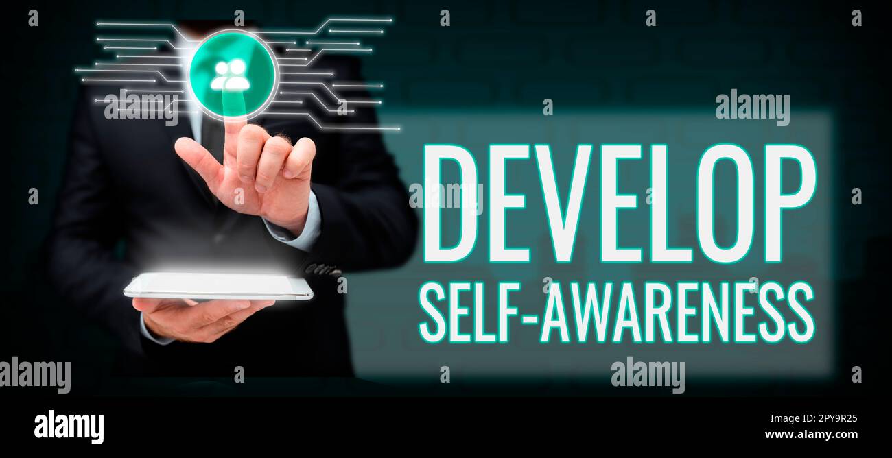 Smart Self Visual Sign Hand writing sign Develop Self Awareness. Internet Concept Improve ...