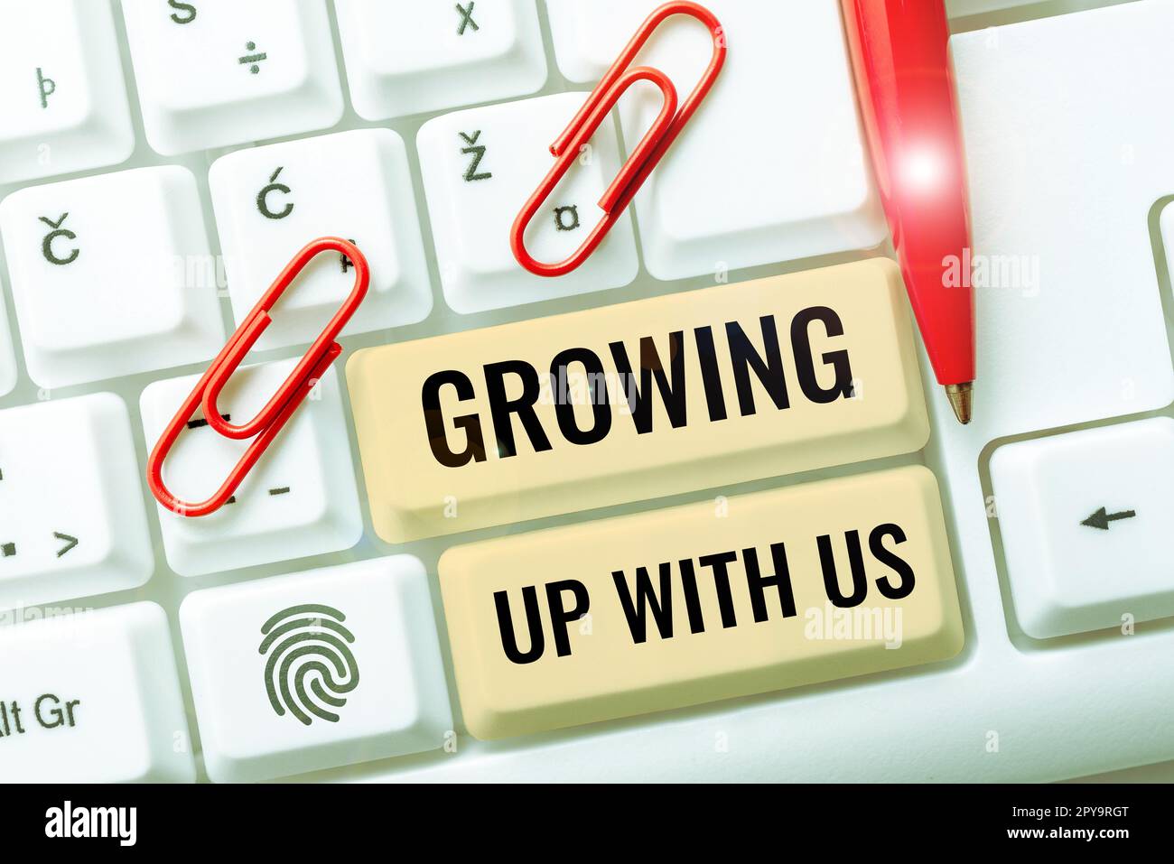 Conceptual display Growing Up With Us. Internet Concept offering help assistance to make your business grow Stock Photo