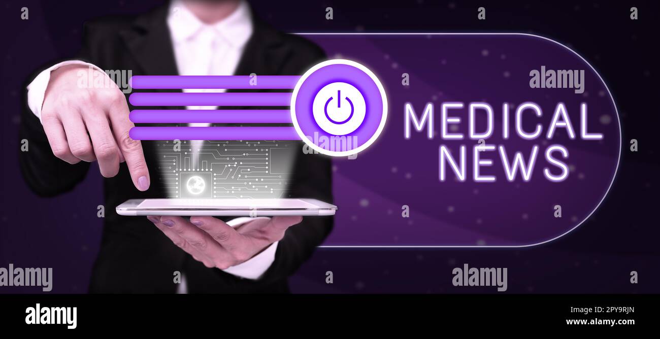 Hand writing sign Medical News. Concept report or noteworthy(01)