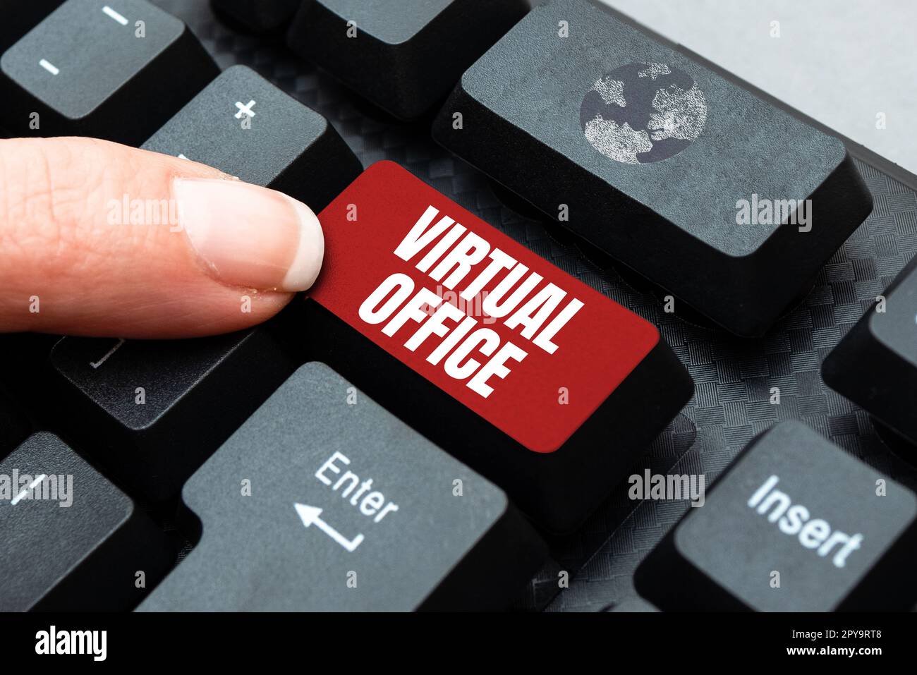Conceptual display Virtual Office. Word for Mobile work-environment equipped with telecommunication links Stock Photo