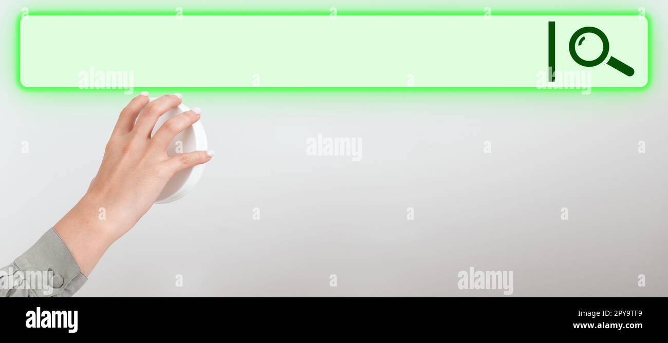 The hand turns the round Switch Showing New Futuristic Technologies. Creative Ideas And Main Important Concepts. Digital design with bright colored glow. Stock Photo