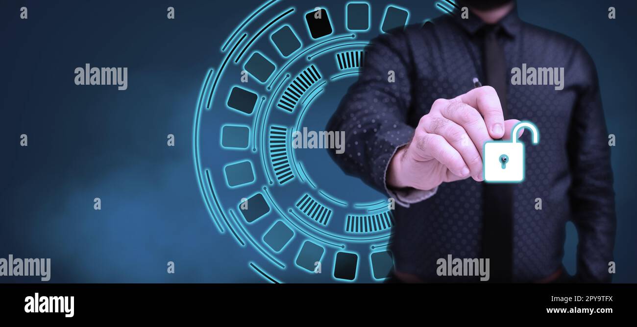 Businessman in office uniform Holding Pen Writing On Screen Presenting Futuristic Technology. Lab Technician Using Stylus Taking Notes Showing Modern Automation. Stock Photo