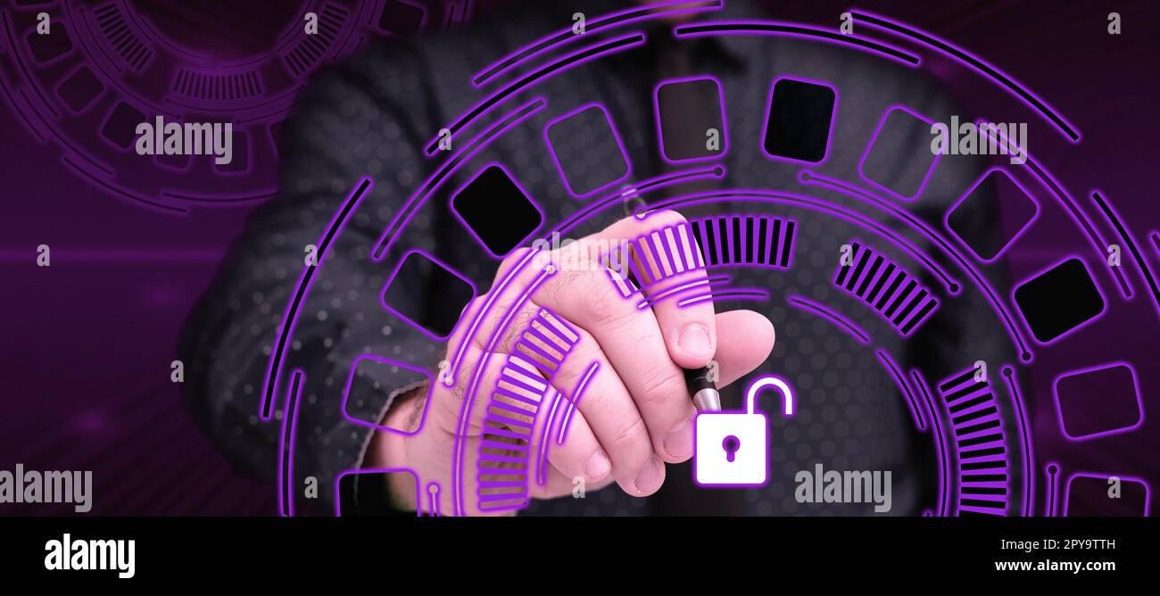 Businessman in office uniform Holding Pen Writing On Screen Presenting Futuristic Technology. Lab Technician Using Stylus Taking Notes Showing Modern Automation. Stock Photo