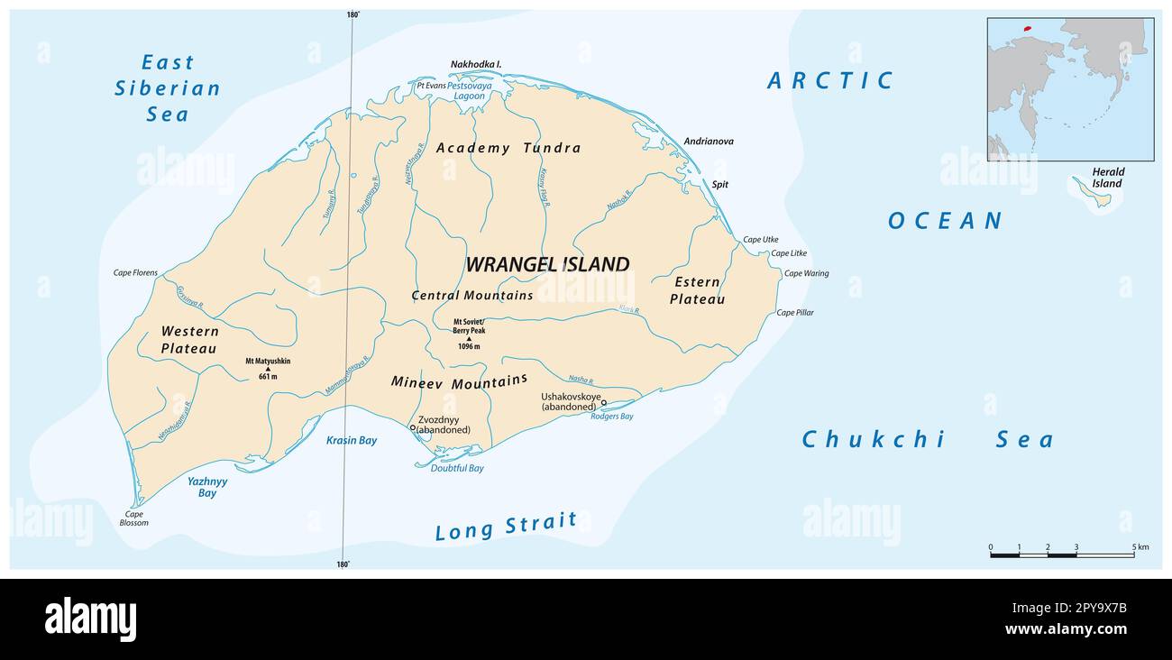 Map of russian wrangel island in arctic ocean Stock Photo