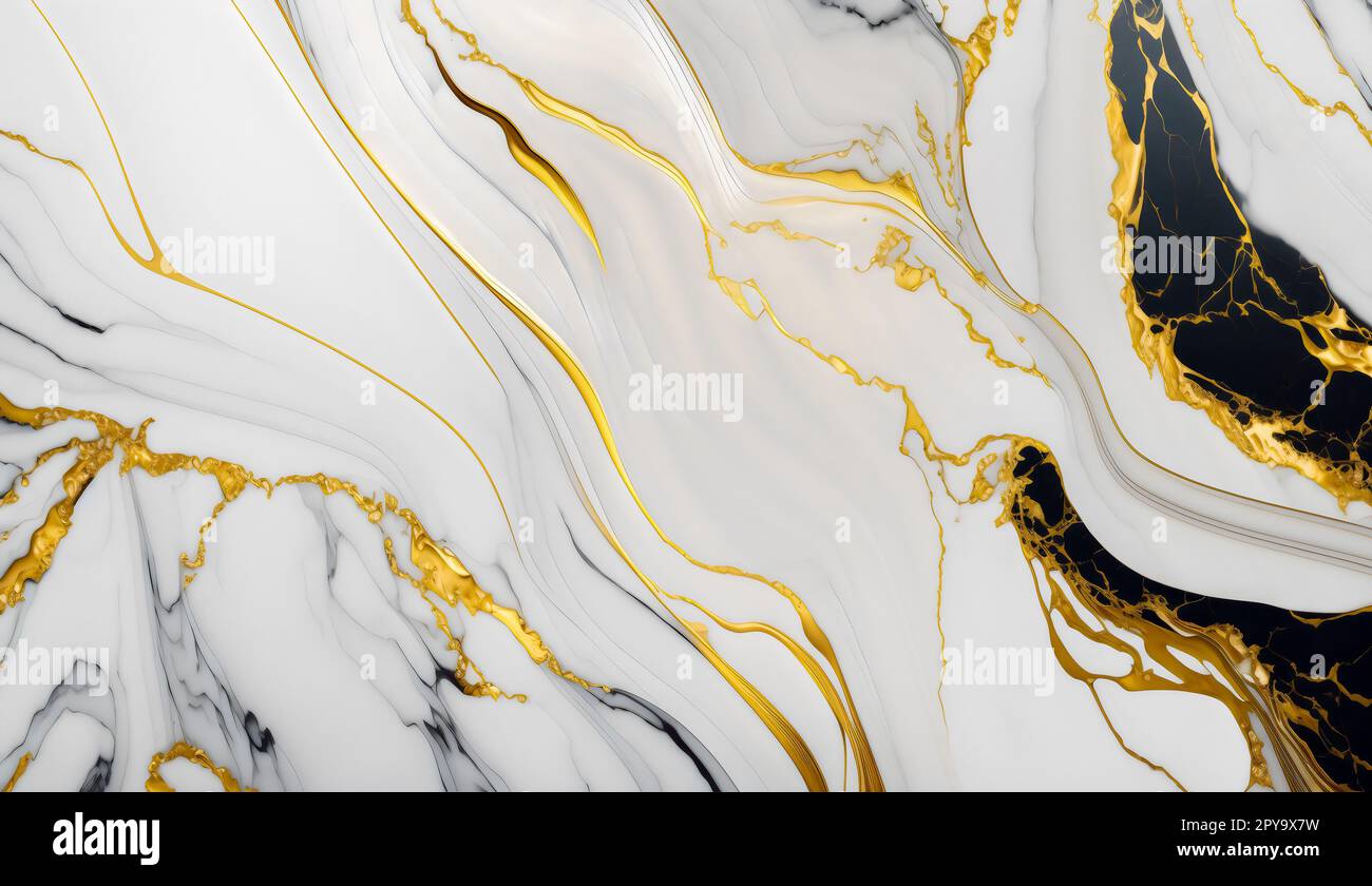 Black, golden and white marble texture, abstract background pattern. Stock Photo