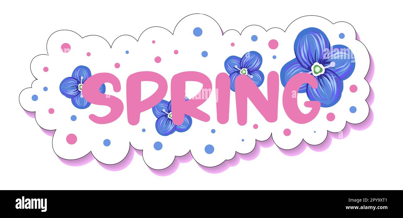 spring sticker small blue flowers. spring flowers. cute cartoon sticker. Stock Photo