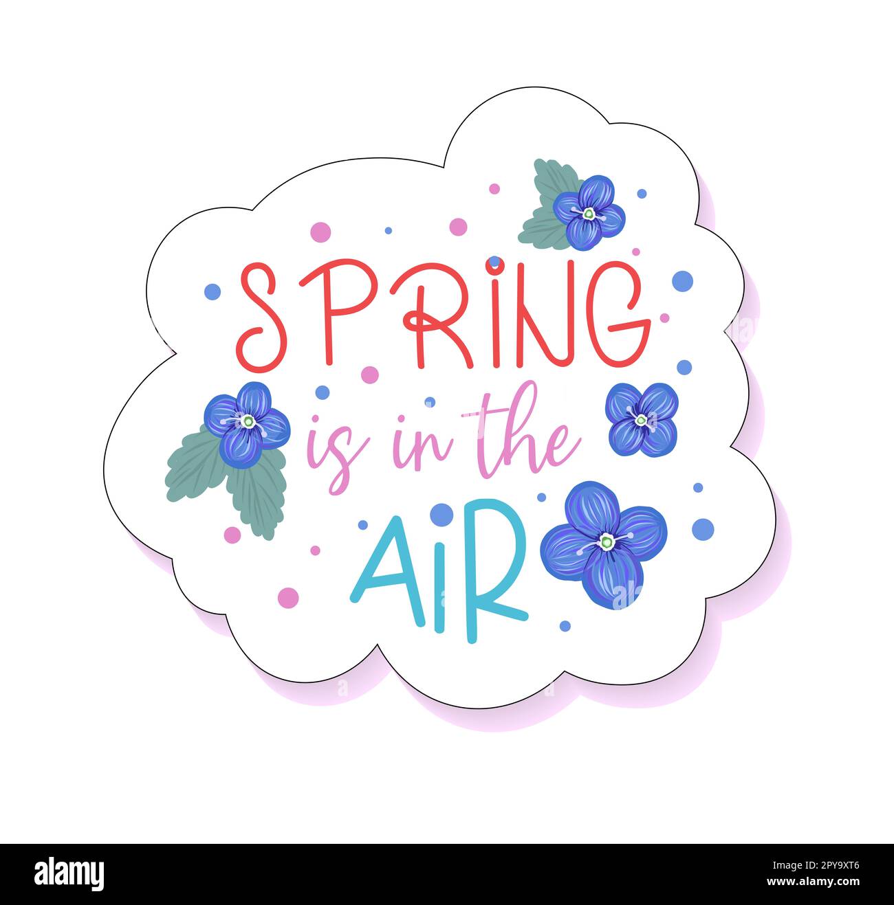 Spring is in air. sticker small blue flowers. spring flowers hyacinth. cute cartoon stickers. Stock Photo