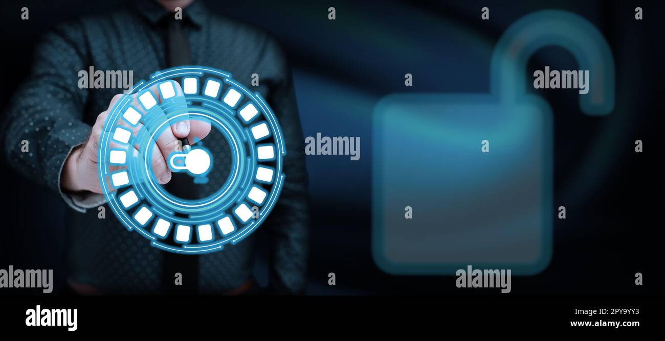 Businessman in office uniform Holding Pen Writing On Screen Presenting Futuristic Technology. Lab Technician Using Stylus Taking Notes Showing Modern Automation. Stock Photo