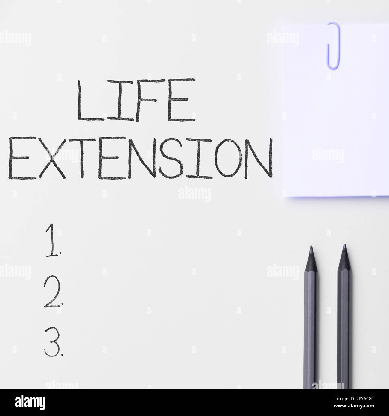 Text caption presenting Life Extension. Business idea able to continue