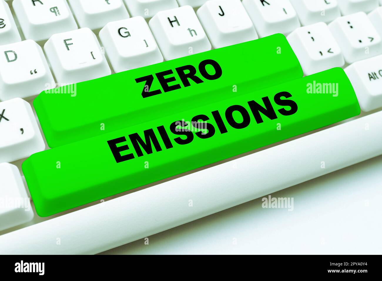 Hand writing sign Zero Emissions. Word for emits no waste products that pollute the environment Stock Photo