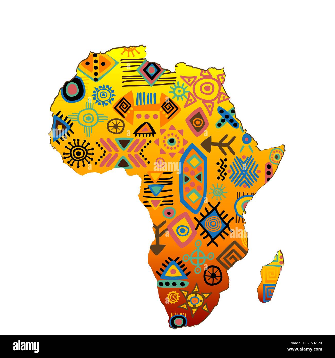 Africa map with ethnic symbols pattern Stock Photo - Alamy