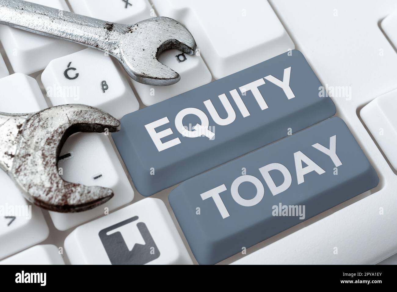 Conceptual caption Equity. Concept meaning quality of being fair and impartial race free One hand Unity Stock Photo