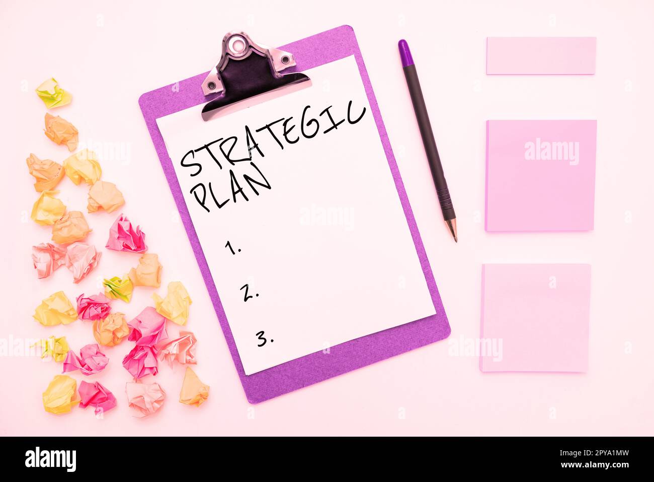 Hand writing sign Strategic Plan. Concept meaning A process of defining strategy and making decisions Stock Photo