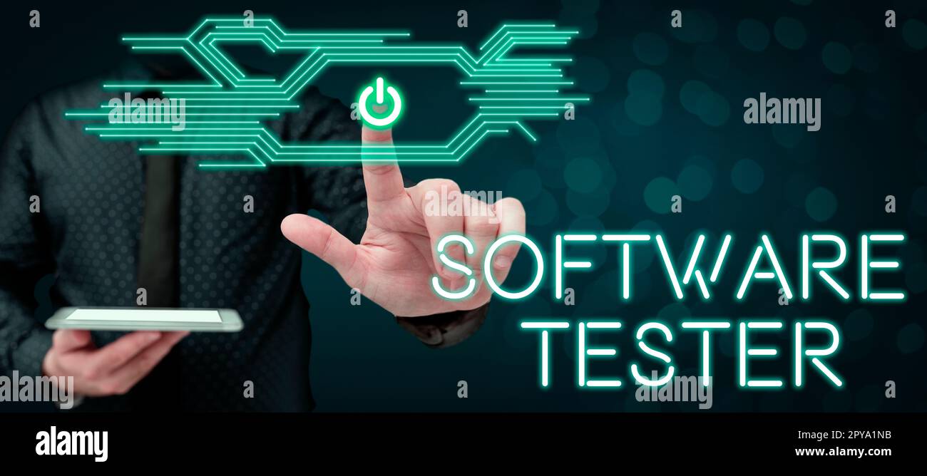 Hand writing sign Software Tester. Business concept implemented to protect software against malicious attack Stock Photo