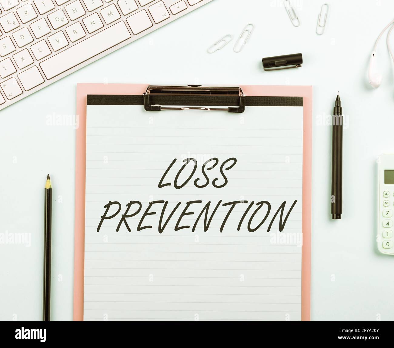 Text caption presenting Loss Prevention. Word for the fact that you no longer have something or have less of something Stock Photo