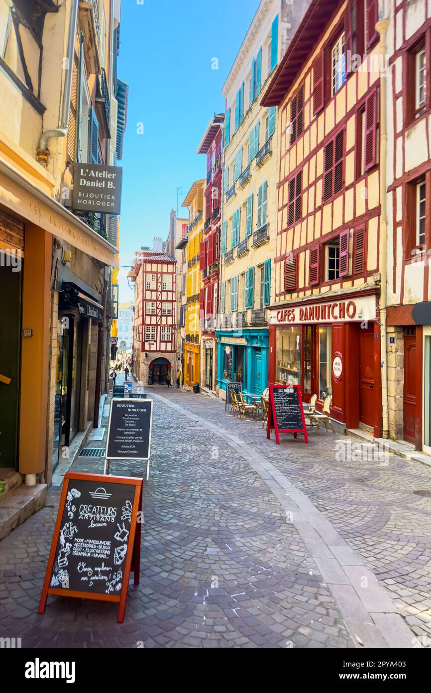 Bayonne, France - April 18, 2023: Old buildings in Bayonne town, Aquitaine, France. High quality photography Stock Photo
