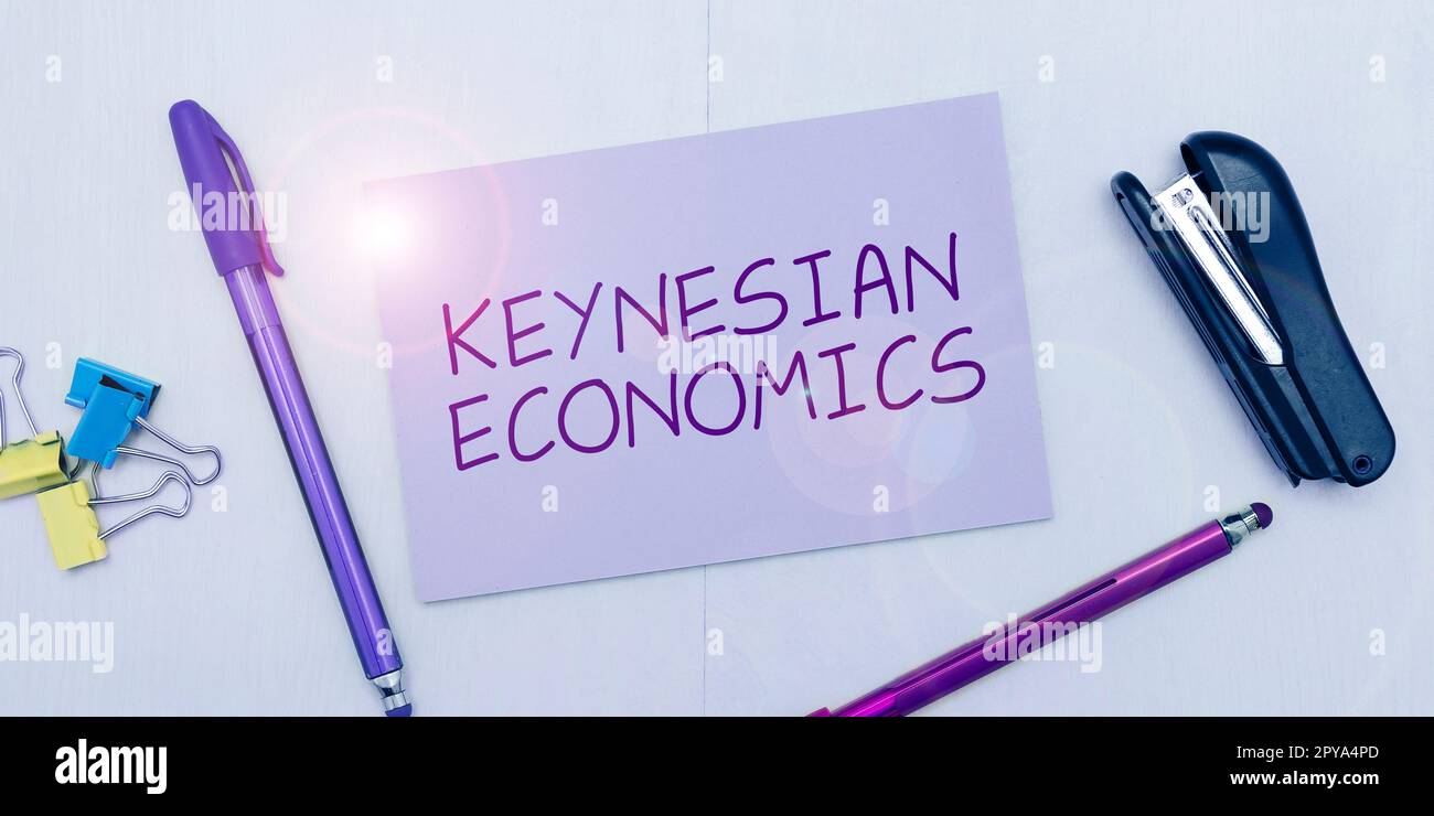 Text sign showing Keynesian Economics. Word for monetary and fiscal programs by government to increase employment Stock Photo