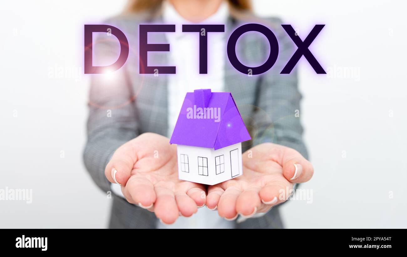 Conceptual display Detox. Word for Moment for Diet Nutrition health Addiction treatment cleanse Stock Photo
