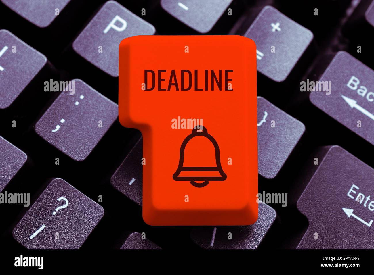 Hand writing sign Deadline. Business overview Period of time by which something must be finished or accomplished Stock Photo