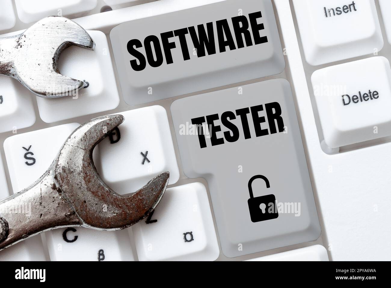 Sign displaying Software Tester. Business concept implemented to protect software against malicious attack Stock Photo