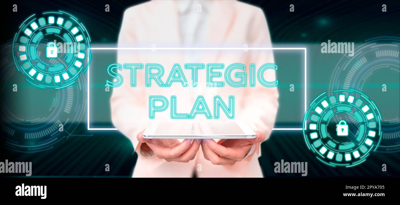 Sign displaying Strategic Plan. Concept meaning A process of defining strategy and making decisions Stock Photo