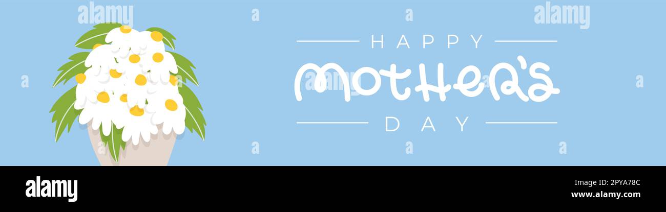 Happy Mother's Day. Daisy flowers bouquet. Rounded lettering. Vector illustration, flat design Stock Vector