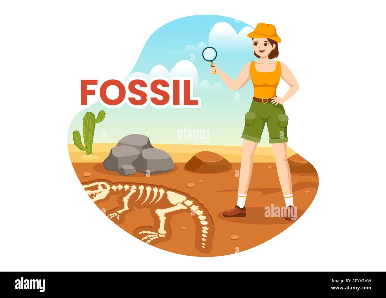 Fossil Illustration with Archaeologists Finds Dinosaurs Skeletons on