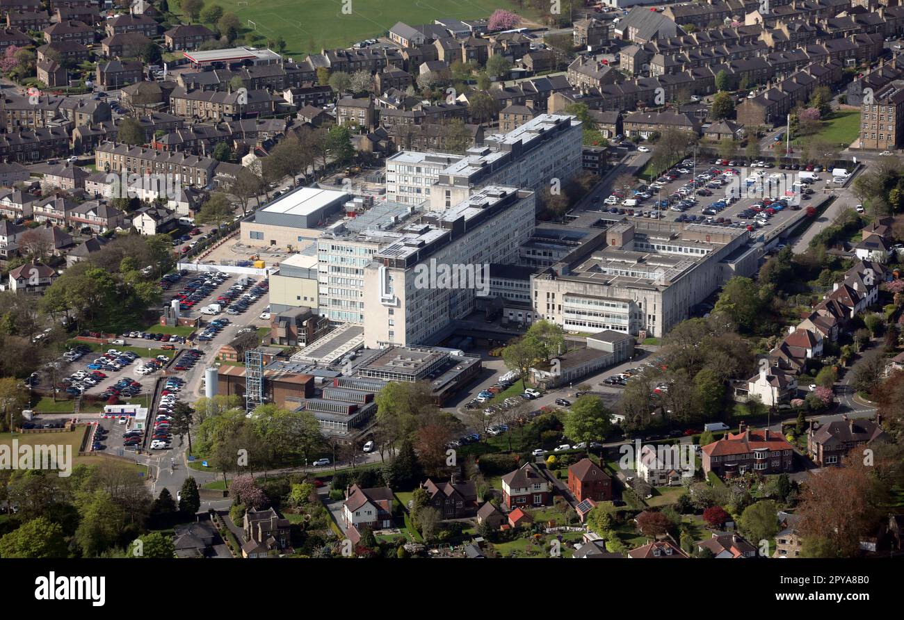 aerial view from the east looking west of Huddersfield Royal Infirmary Hospital Stock Photo