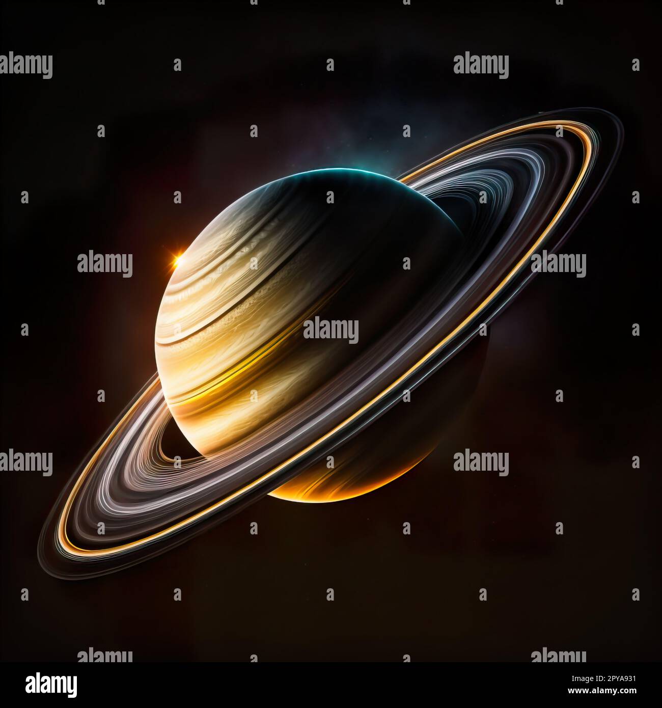 Planet Saturn, on black night. 3D illustration presents planet of the solar system. image elements furnished by NASA. Stock Photo