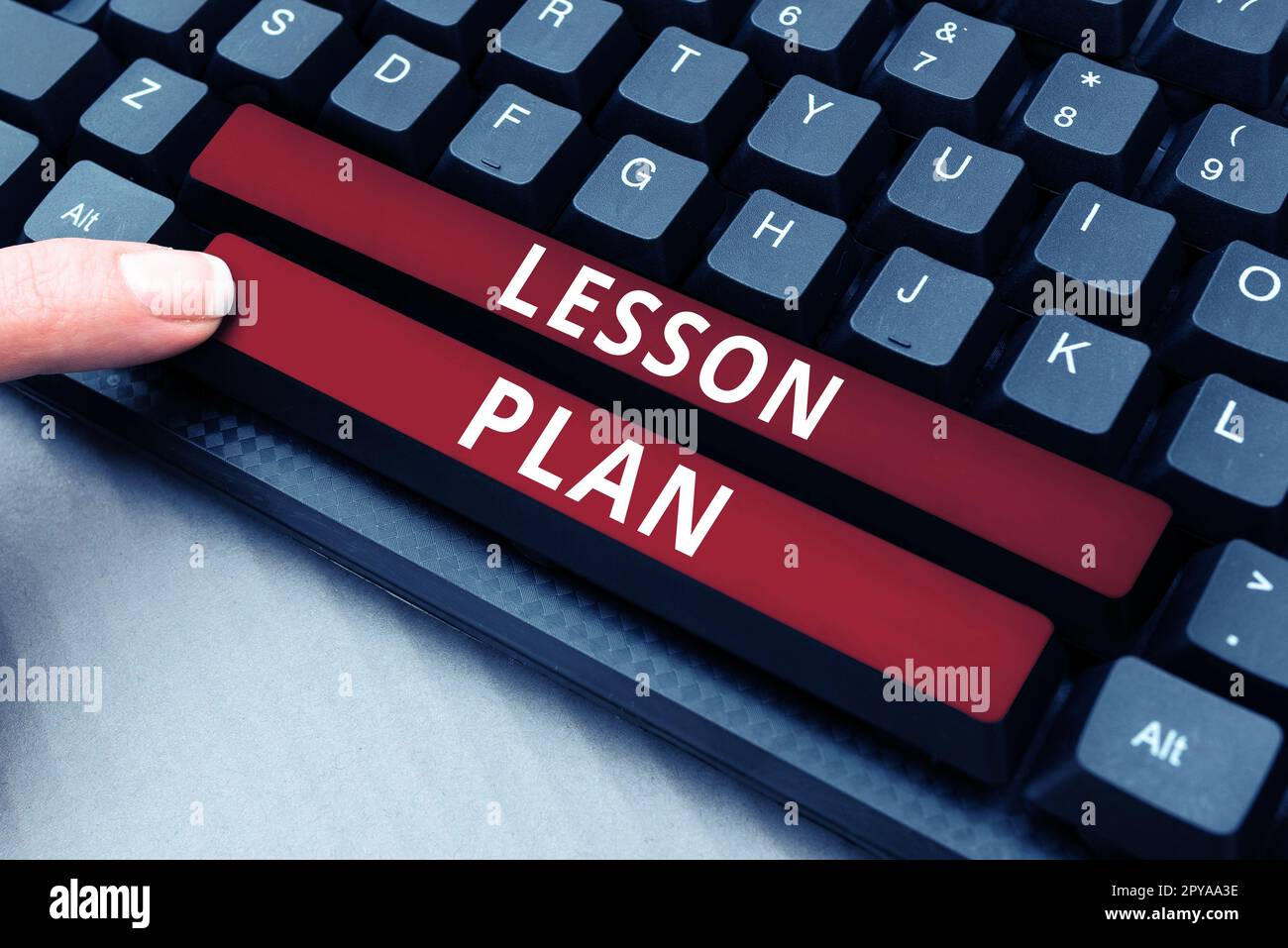 Conceptual caption Lesson Plan. Business concept a teacher's detailed description of the course of instruction Stock Photo