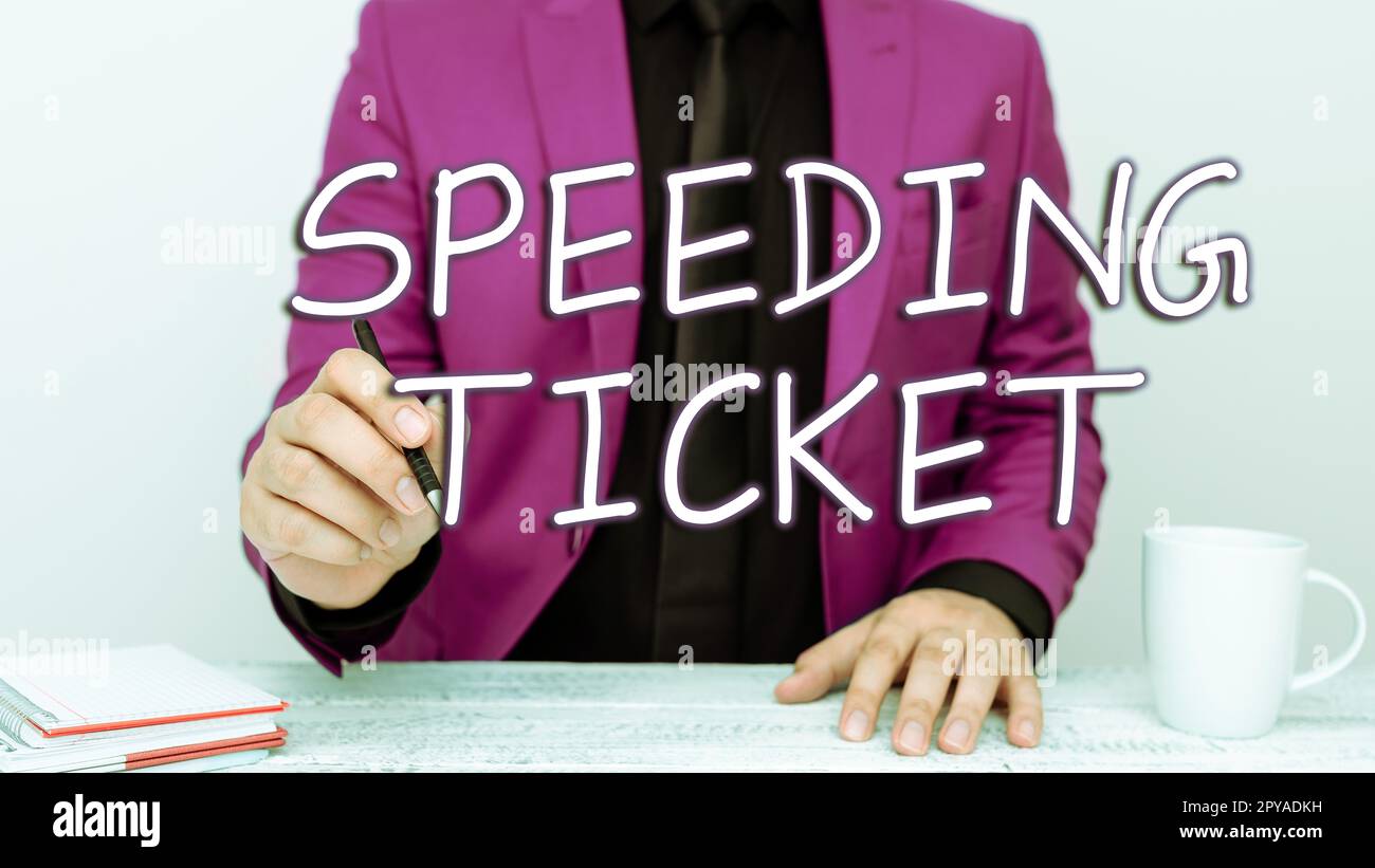 Hand writing sign Speeding Ticket. Conceptual photo psychological test for the maximum speed of performing a task Stock Photo