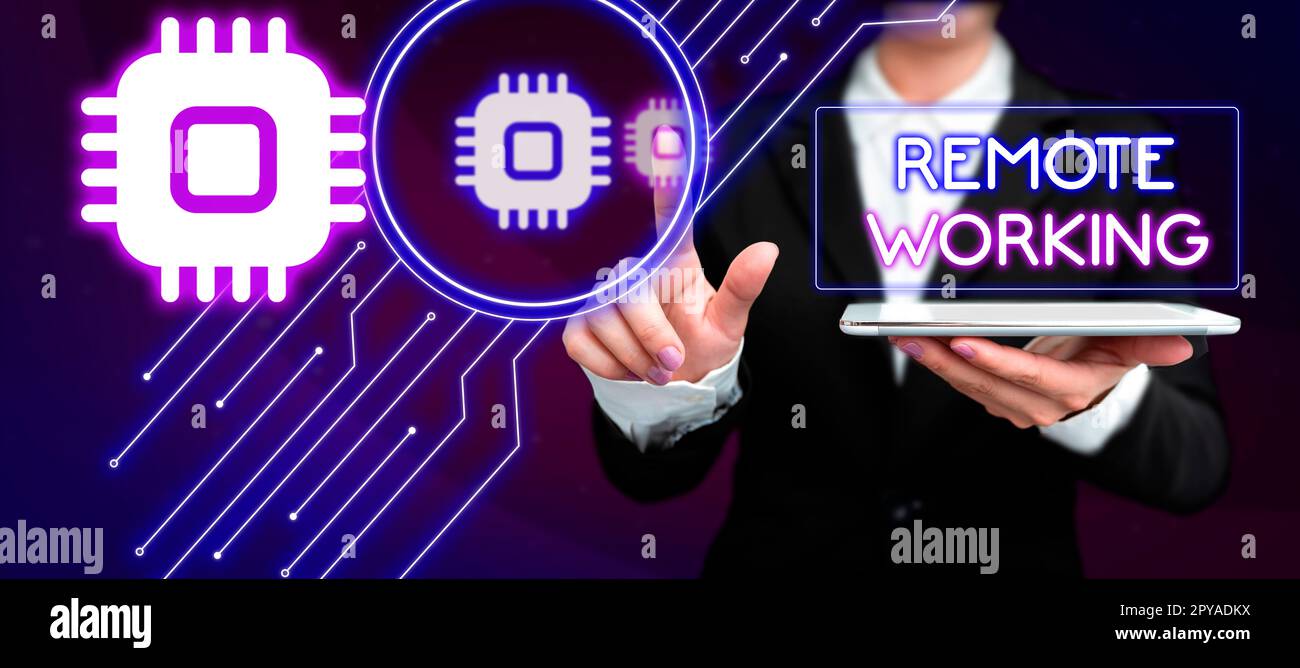 Sign displaying Remote Working. Business concept situation in which an ...
