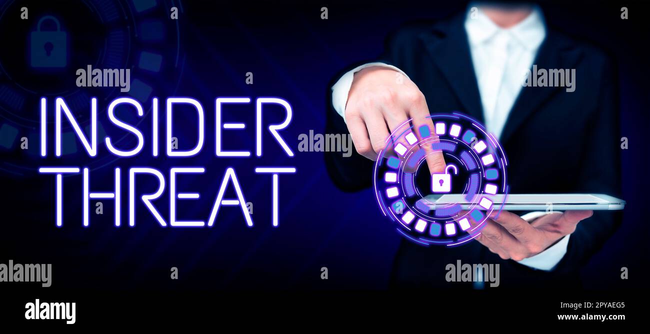 Writing displaying text Insider Threat. Business approach security threat that originates from within the organization Stock Photo