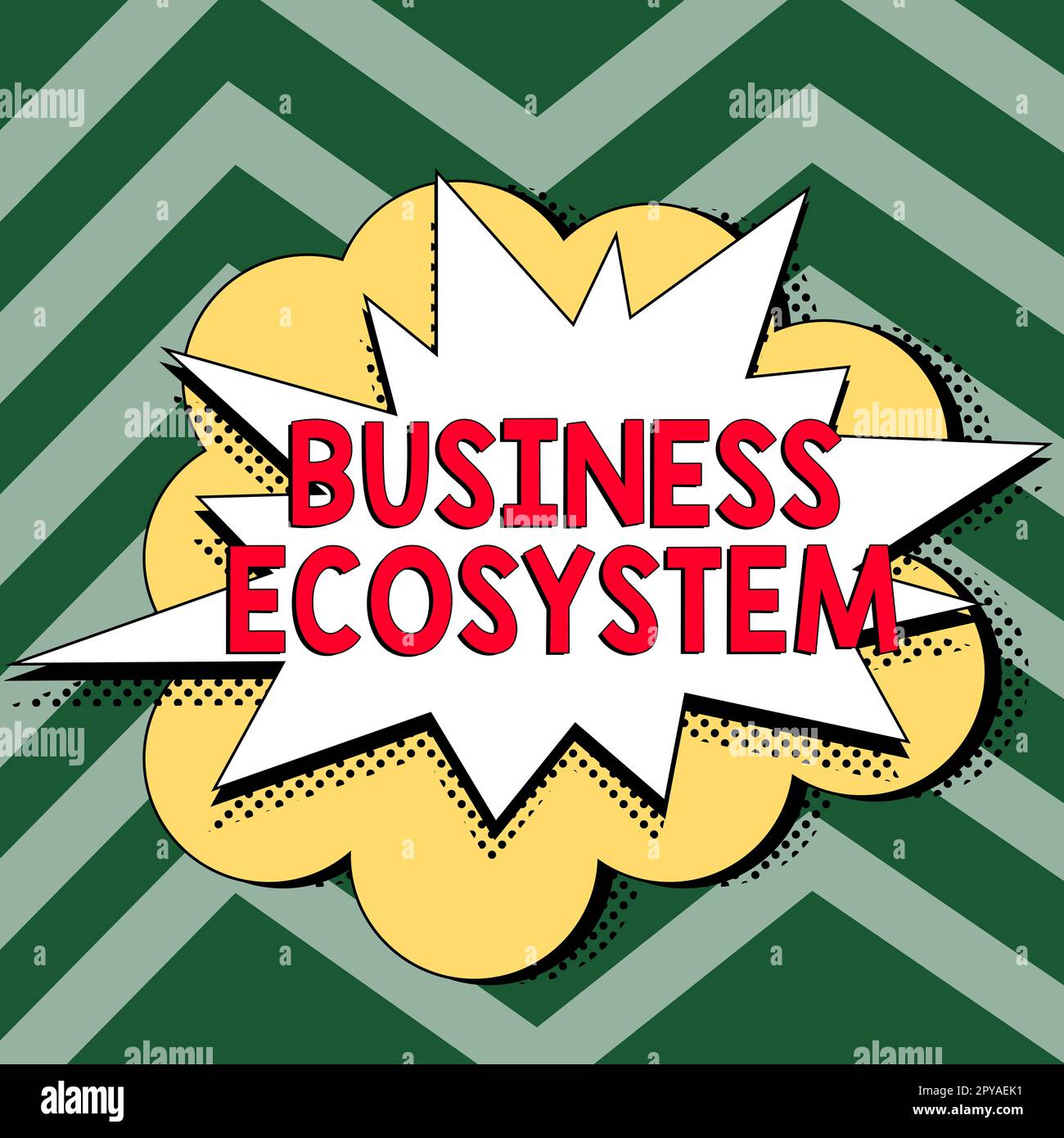 Conceptual caption Business Ecosystem. Business overview Develop and Implement Organization Growth Opportunities Stock Photo