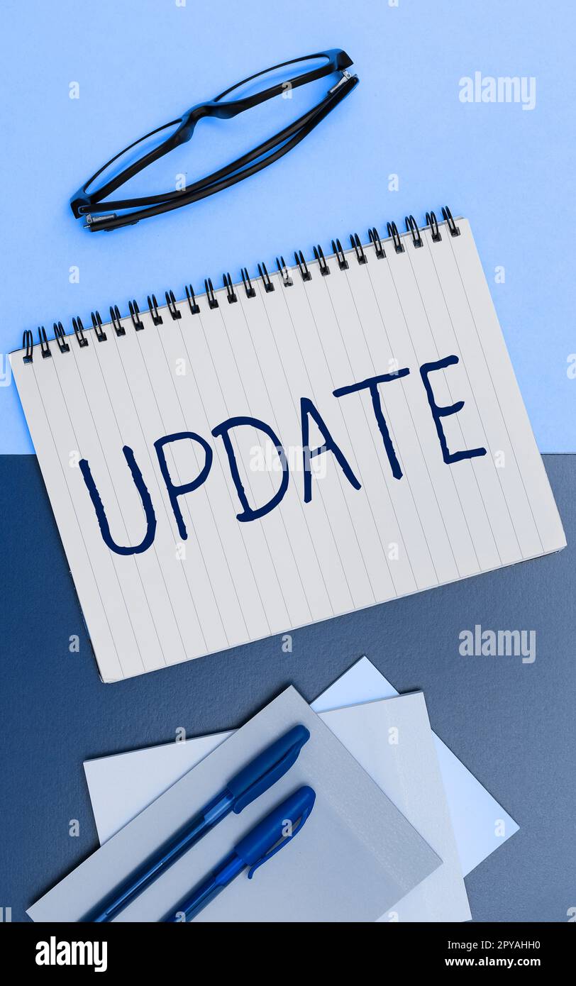 Text sign showing Update. Business concept Up to date Make something more modern or updated newer version Stock Photo