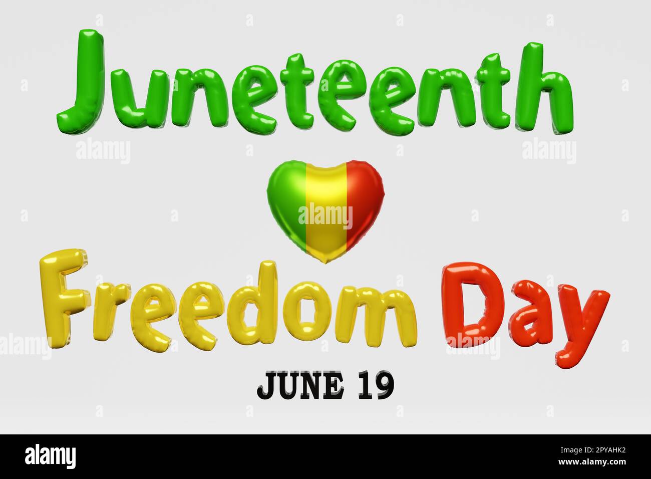 Juneteenth Freedom Independence Emancipation Day June 19 Emancipation 3D rendering inflatable balloons letters text heart flag banner. USA federal her Stock Photo