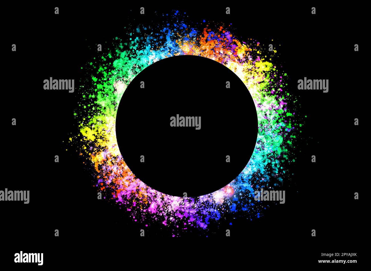 colorful circle frame circle light frame on black background Stock Photo