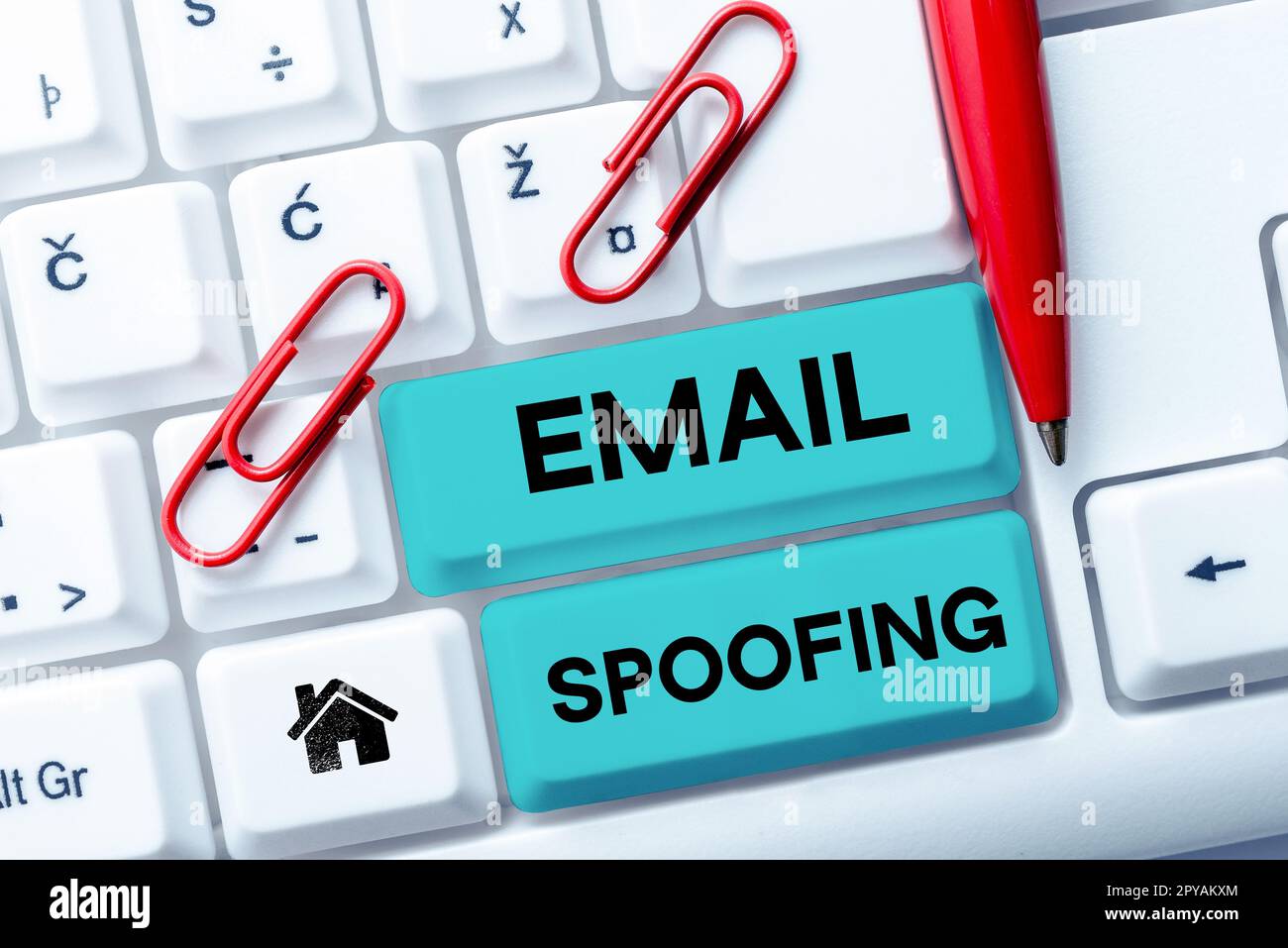 Hand writing sign Email Spoofing. Business showcase secure the access and content of an email account or service Stock Photo