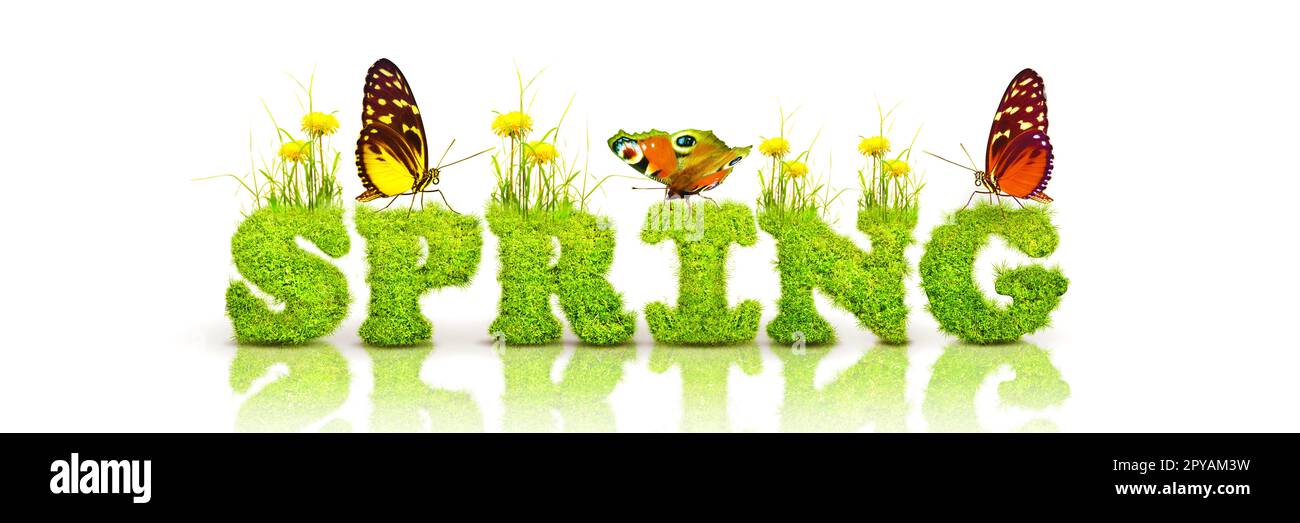 Spring and summer panorama with word spring Stock Photo Alamy