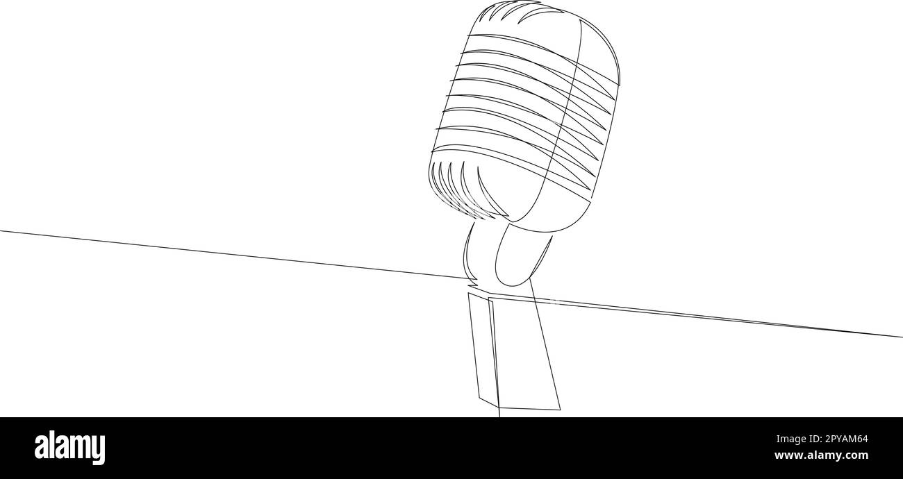 Continuous single line drawing of a microphone. Music concept one line